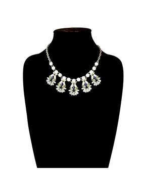AQUA White & Silver Crystal Bib Necklace | Green & Blue Sparkle Accents | NWT